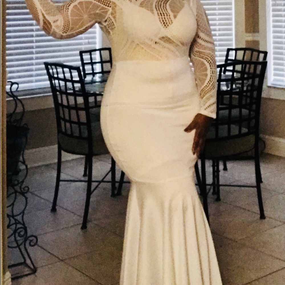 White evening, black tie, wedding or formal dress
